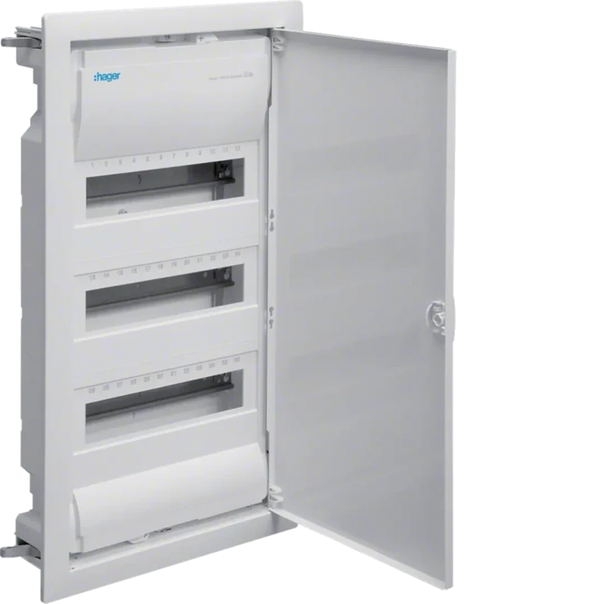 Verteilerschrank für Gipskartonwände mit 3R/36M Voltatür Hager VH36NC