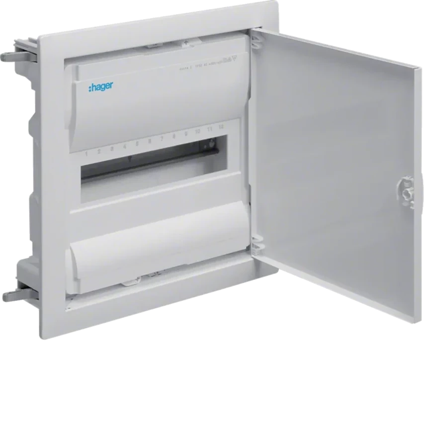 Verteilerschrank für Gipskartonwände mit Tür 1R/12M volta Hager VH12NC