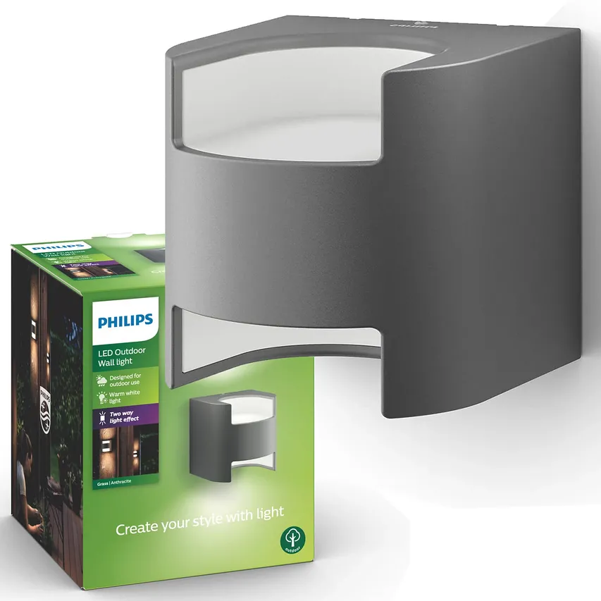 Wandaußenleuchte Grass 2x4,5W anthrazit Philips 173219316