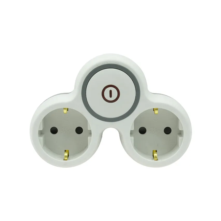 Zweifacher SCHUKO-Steckverteiler mit Schalter, Erdung Plastrol W-72003