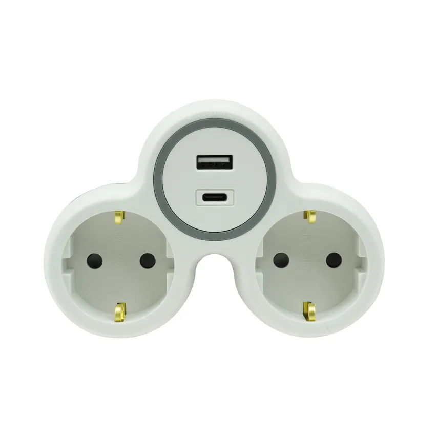 Zweipoliger Steckertrenner, 2x SCHUKO-Schutzkontaktsteckdosen, 1x USB-A-Buchse, 1x USB-C-Buchse Plastrol W-72010