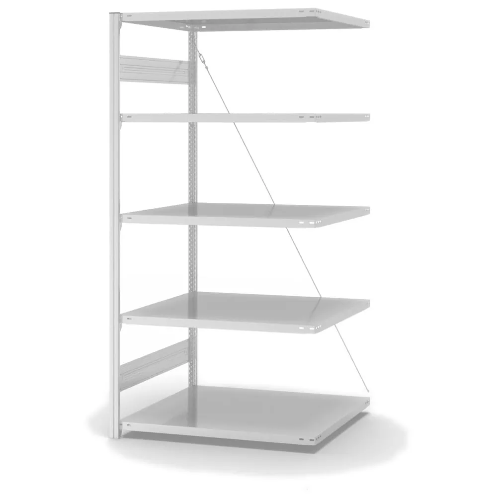 Lebensmittel-Fachbodenregal Stecksystem T-Profil | Anbauregal | HxBxT 200x100x80cm | 5 Ebenen | Fachlast 130kg | Hygienische Beschichtung | Weiß