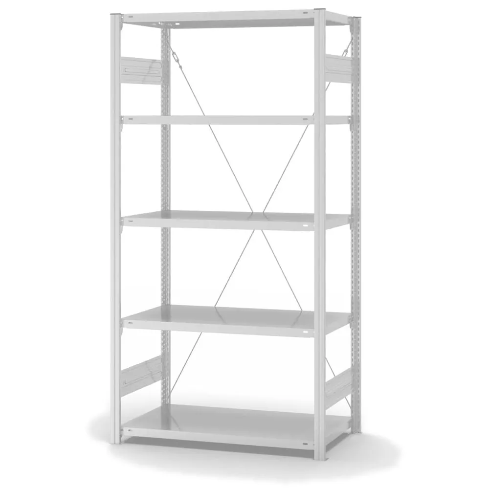 Lebensmittel-Fachbodenregal Stecksystem T-Profil | Grundregal | HxBxT 200x100x50cm | 5 Ebenen | Fachlast 140kg | Hygienische Beschichtung | Weiß