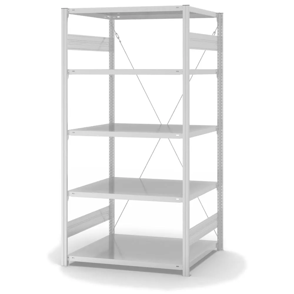 Lebensmittel-Fachbodenregal Stecksystem T-Profil | Grundregal | HxBxT 200x100x80cm | 5 Ebenen | Fachlast 130kg | Hygienische Beschichtung | Weiß