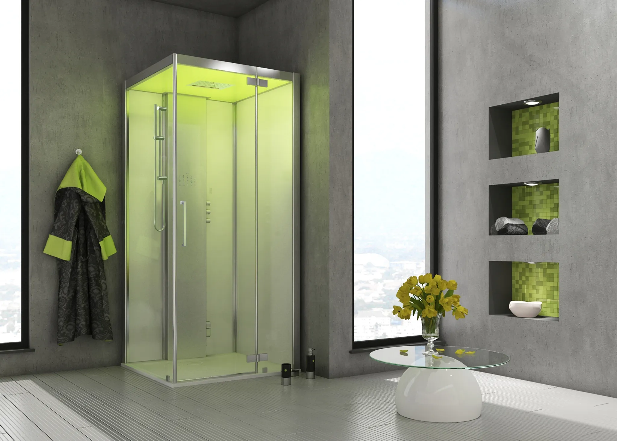 Dampfkabine SensePerience Rechteck 1200x1000 rechts bodenbündig, Wände Weiß