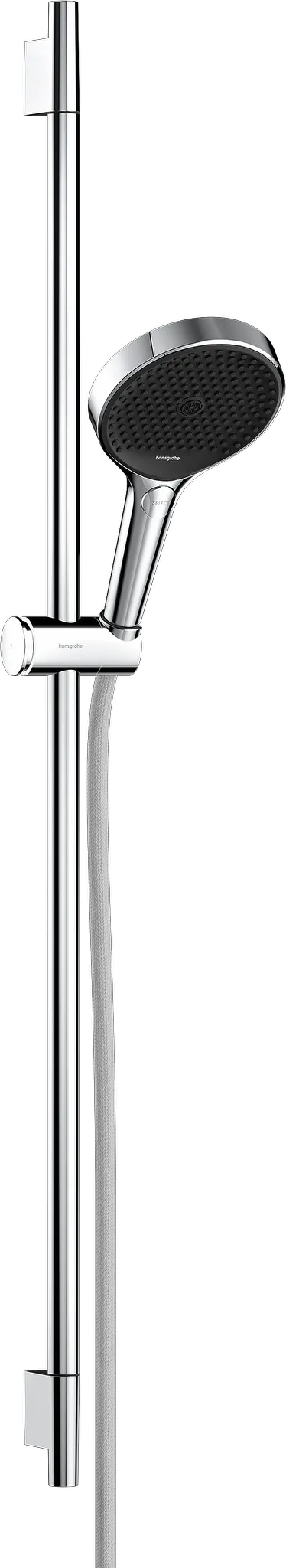 Rainfinity Brauseset 130 3jet mit Brausestange S Puro 90 cm, Push-Handbrausehalterung und Designflex Textilbrauseschlauch 160 cm Chrom