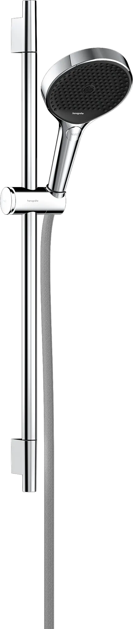 Rainfinity Brauseset 130 3jet mit Brausestange S Puro 65 cm, Push-Handbrausehalterung und Designflex Textilbrauseschlauch 160 cm Chrom