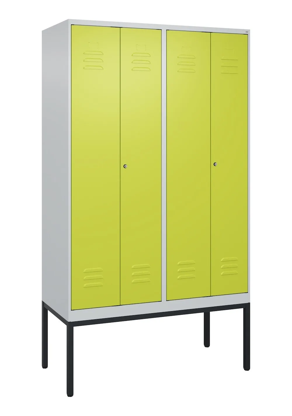 C+P Doppel-Spind Classic PLUS mit Gestell | 4 Abteile | HxBxT 212x120x50cm | Zylinderschloss | Stahl | Lichtgrau/Viridingrün