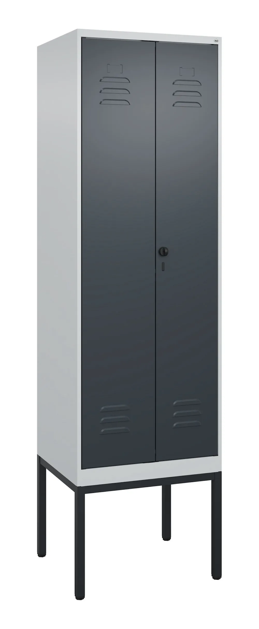 C+P Doppel-Spind Classic PLUS mit Gestell | 2 Abteile | HxBxT 212x60x50cm | Sicherheits-Drehriegel | Stahl | Lichtgrau/Anthrazitgrau