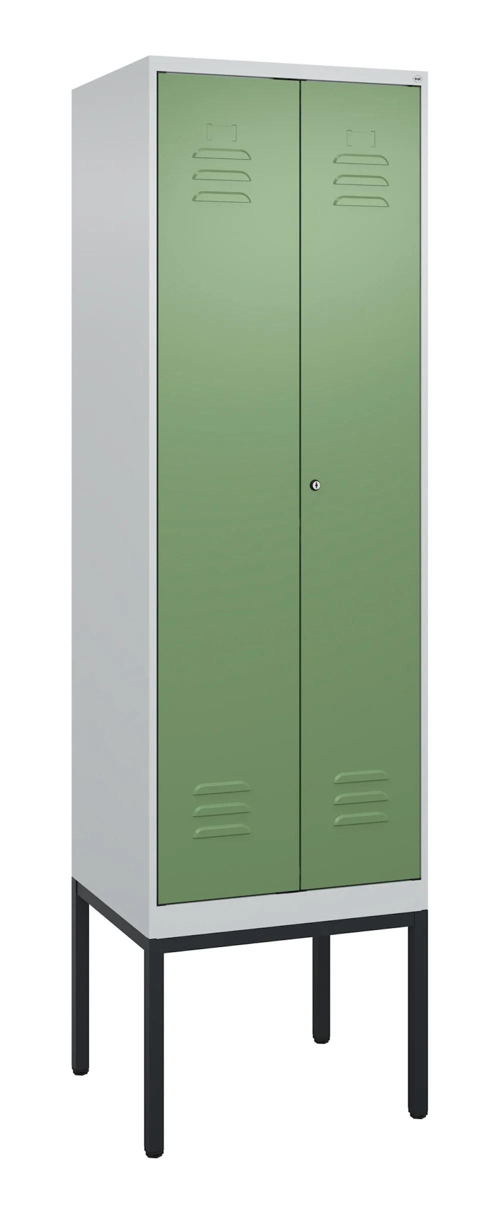 C+P Doppel-Spind Classic PLUS mit Gestell | 2 Abteile | HxBxT 212x60x50cm | Zylinderschloss | Stahl | Lichtgrau/Resedagrün