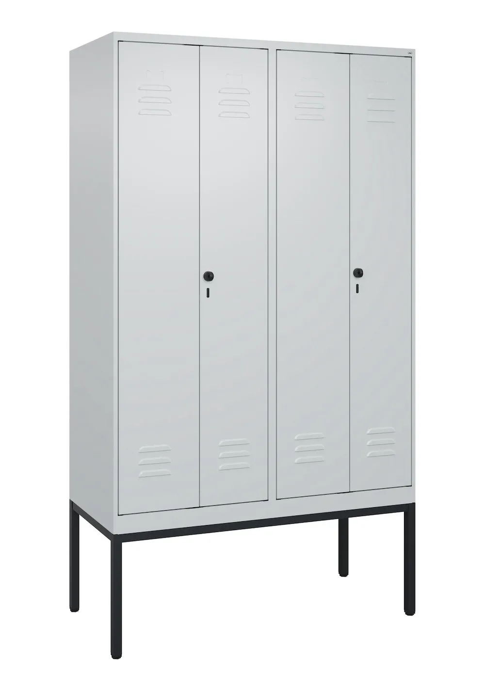 C+P Doppel-Spind Classic PLUS mit Gestell | 4 Abteile mit Trennwand im oberen Fach | HxBxT 212x120x50cm | Sicherheits-Drehriegel | Stahl | Lichtgrau/Lichtgrau