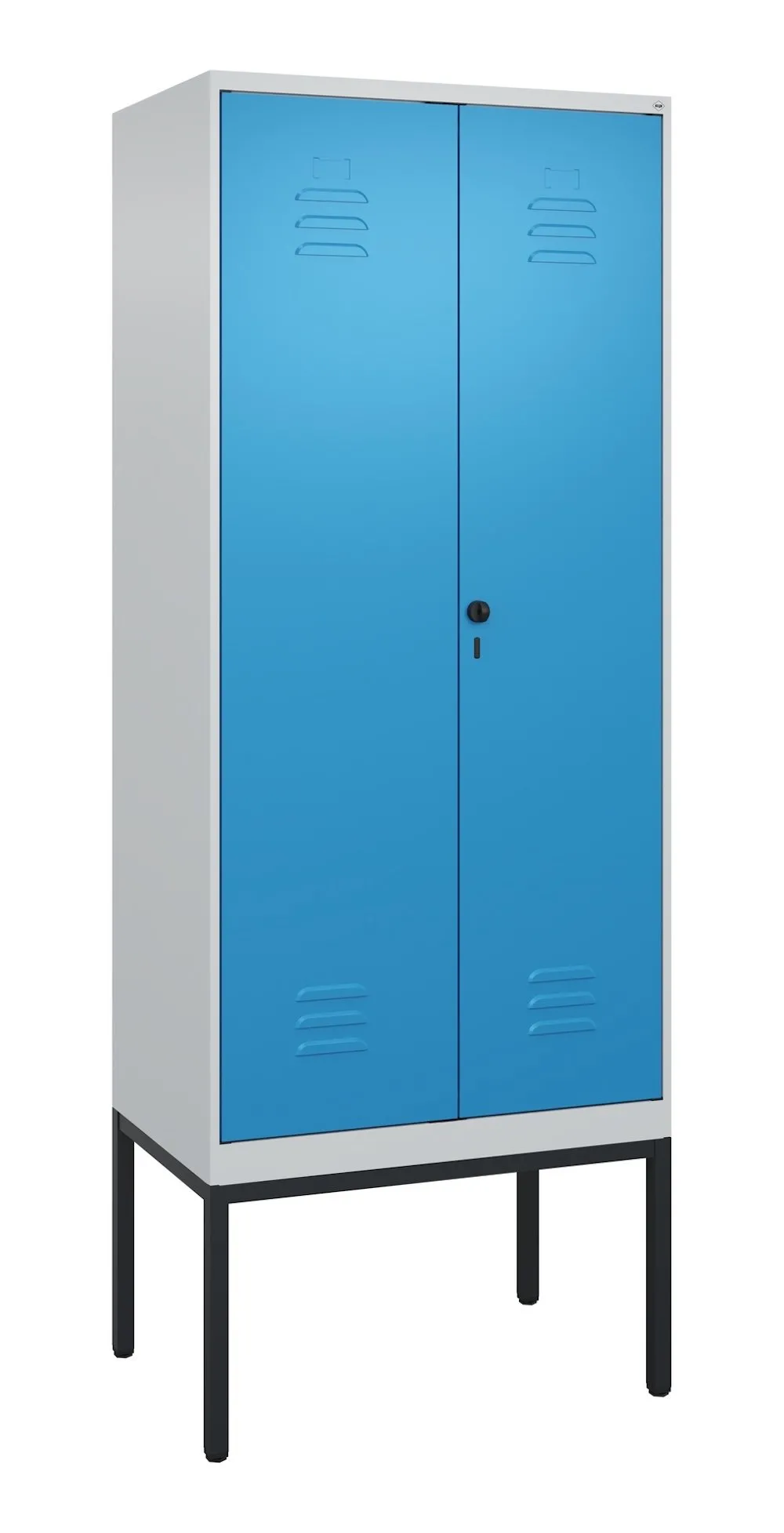 C+P Doppel-Spind Classic PLUS mit Gestell | 2 Abteile | HxBxT 212x80x50cm | Sicherheits-Drehriegel | Stahl | Lichtgrau/Lichtblau