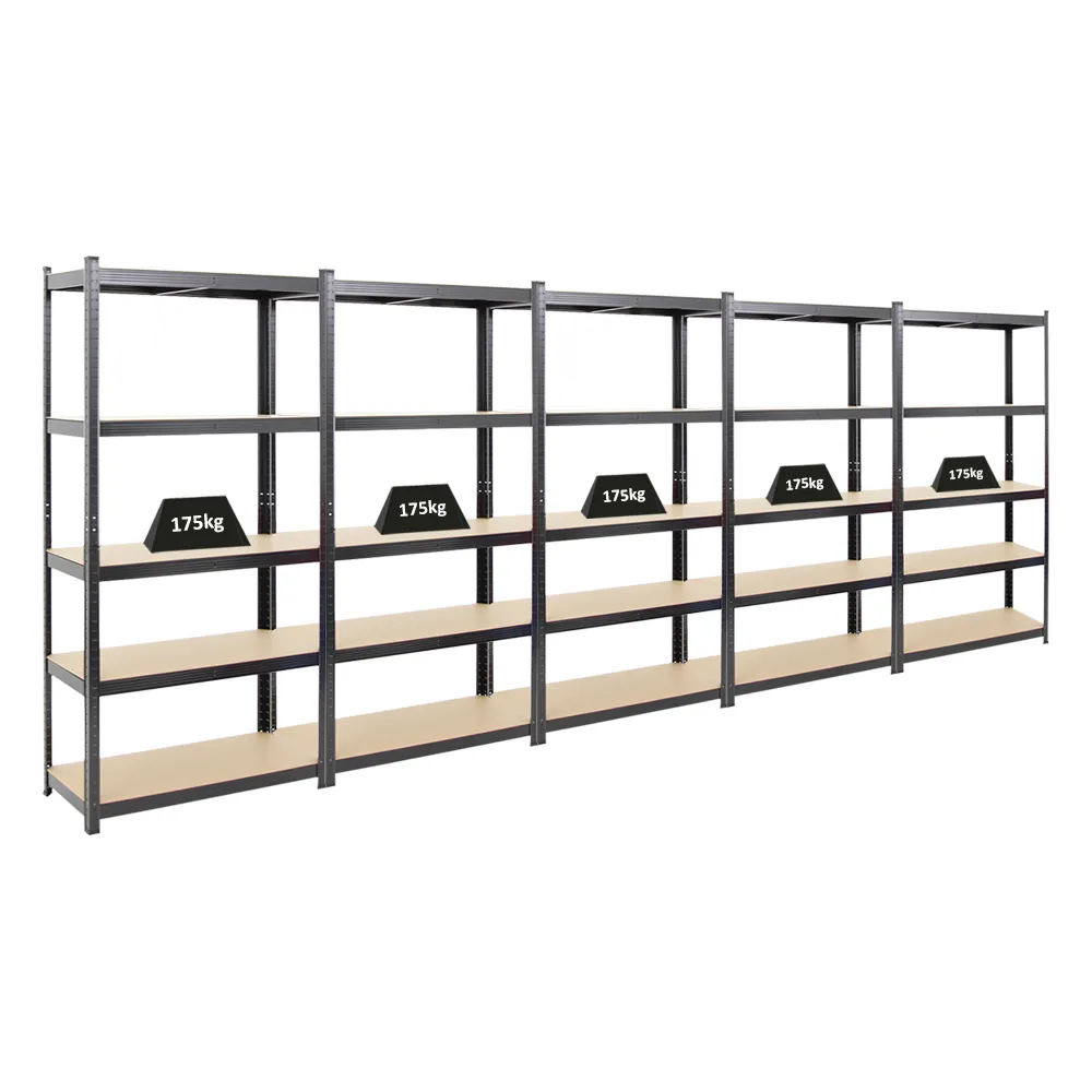 Mega Deal | 5x Schwerlastregal Ragnar | HxBxT 180x90x40cm | 5 MDF-Platten-Ebenen | Fachlast 175kg | Schwarz