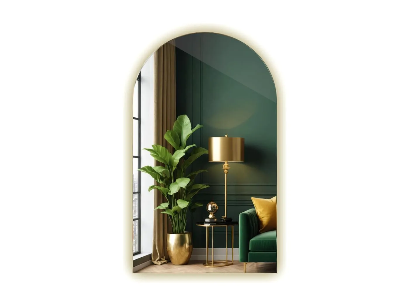 Unregelmäßiger halbovaler Spiegel 45 x 80 cm, LED-Premium-Hängespiegel für das Wohnzimmer – neutrales Licht