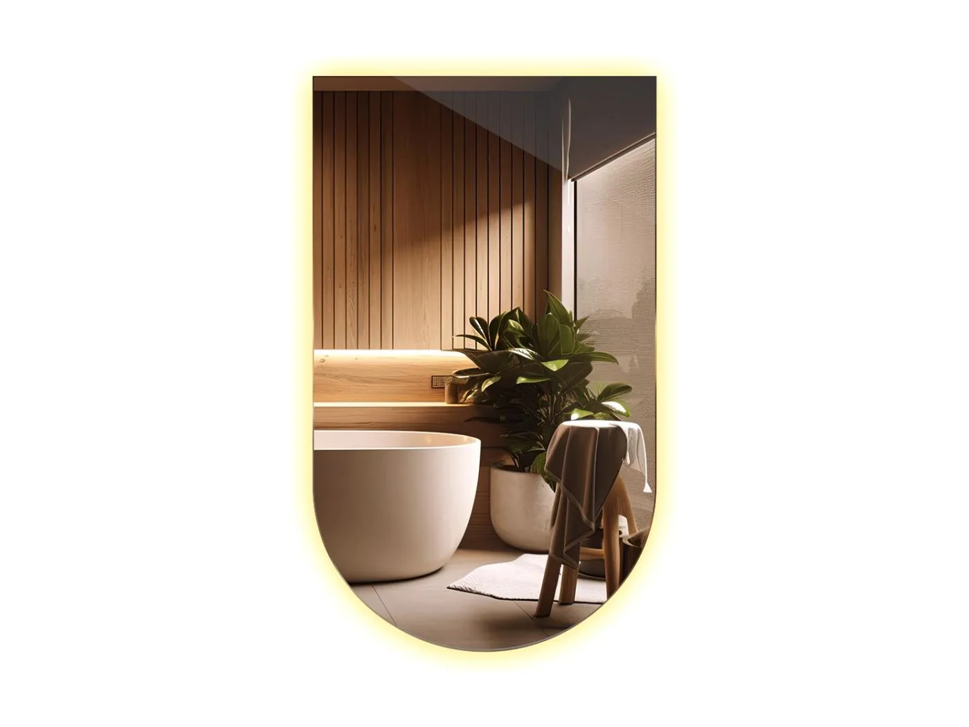 Unregelmäßiger halbovaler Spiegel 60 x 100 cm LED für Badezimmer-Make-up – warmes Licht