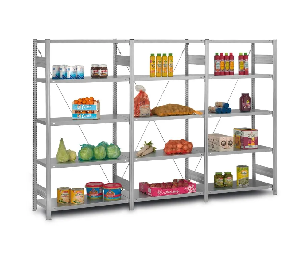 Edelstahl Fachbodenregal Stecksystem T-Profil | Grundregal | HxBxT 175x100x50cm | 5 Ebenen | Fachlast 200kg | Edelstahl