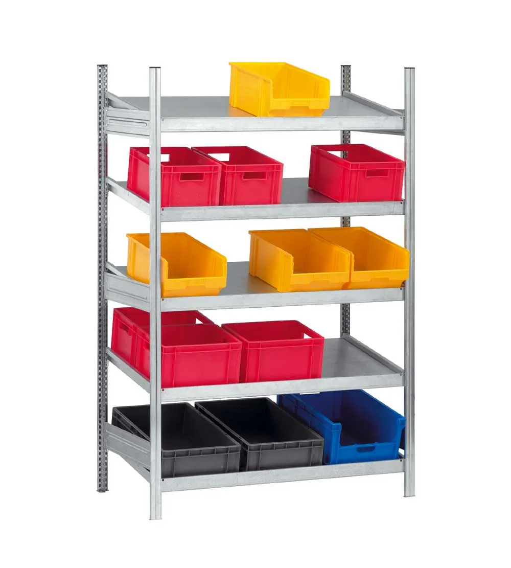 Kanbanregal Stecksystem T-Profil | Anbauregal | HxBxT 200x130x120cm | 5 Ebenen | Fachlast 200kg | Verzinkt