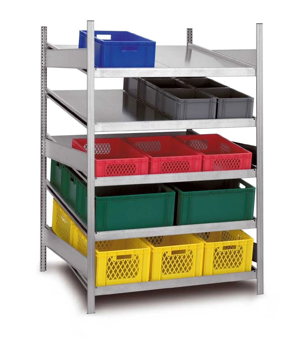 Kanbanregal Stecksystem T-Profil | Grundregal | HxBxT 200x130x60cm | 5 Ebenen | Fachlast 200kg | Verzinkt