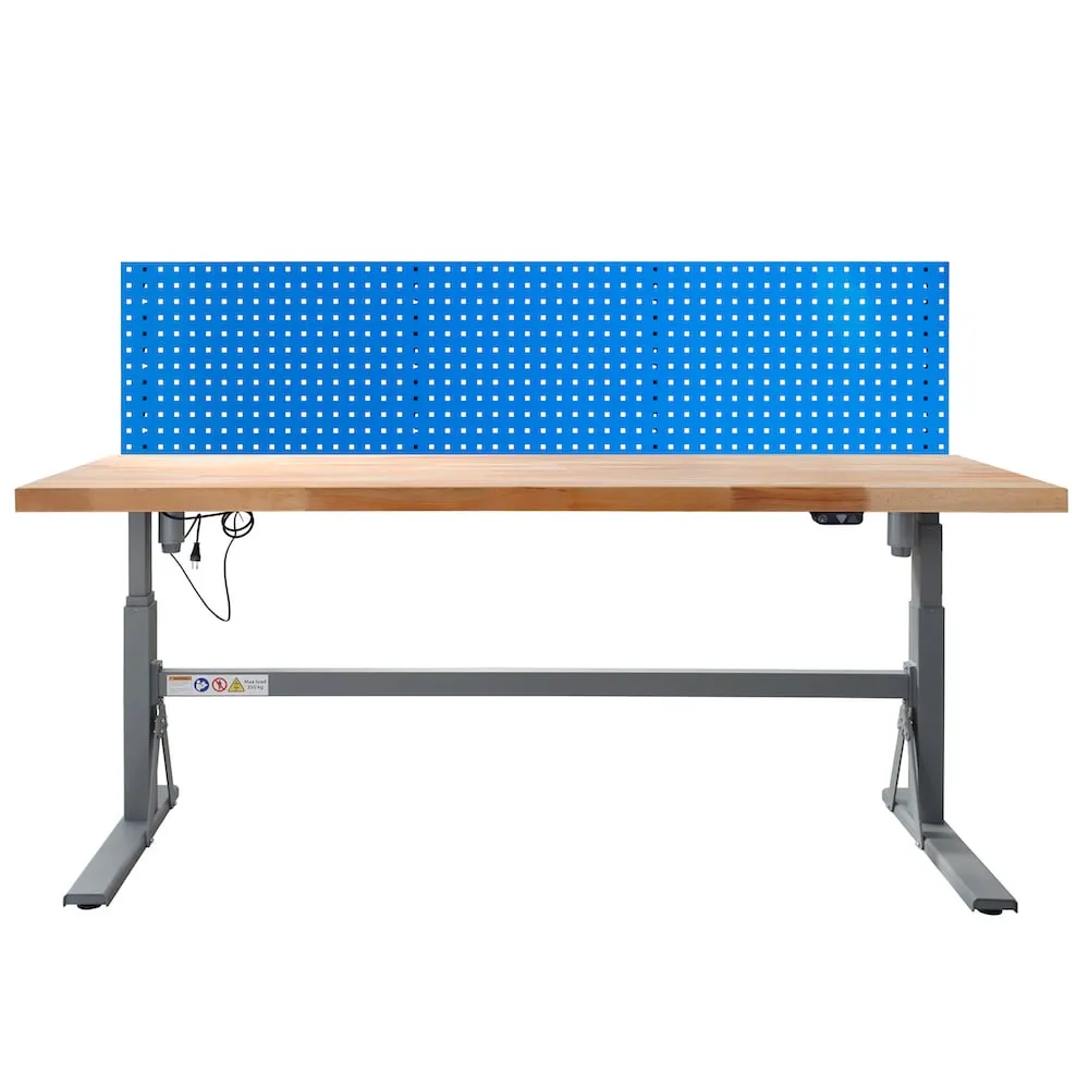 Höhenverstellbare Werkbank Giant Rhino mit Lochplatte | HxBxT 70-117x200x75cm | Traglast 300kg | Staubgrau/Lichtblau