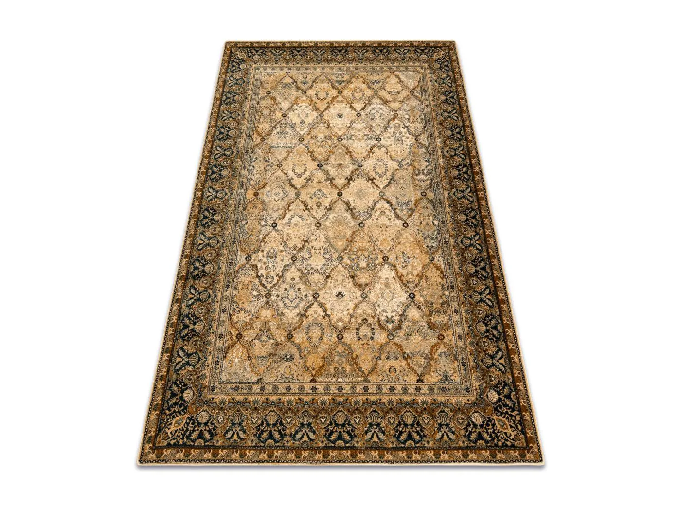 Wollteppich OMEGA Grenada Rahmen, Diamanten, orientalisch - Cognac 100x150 cm