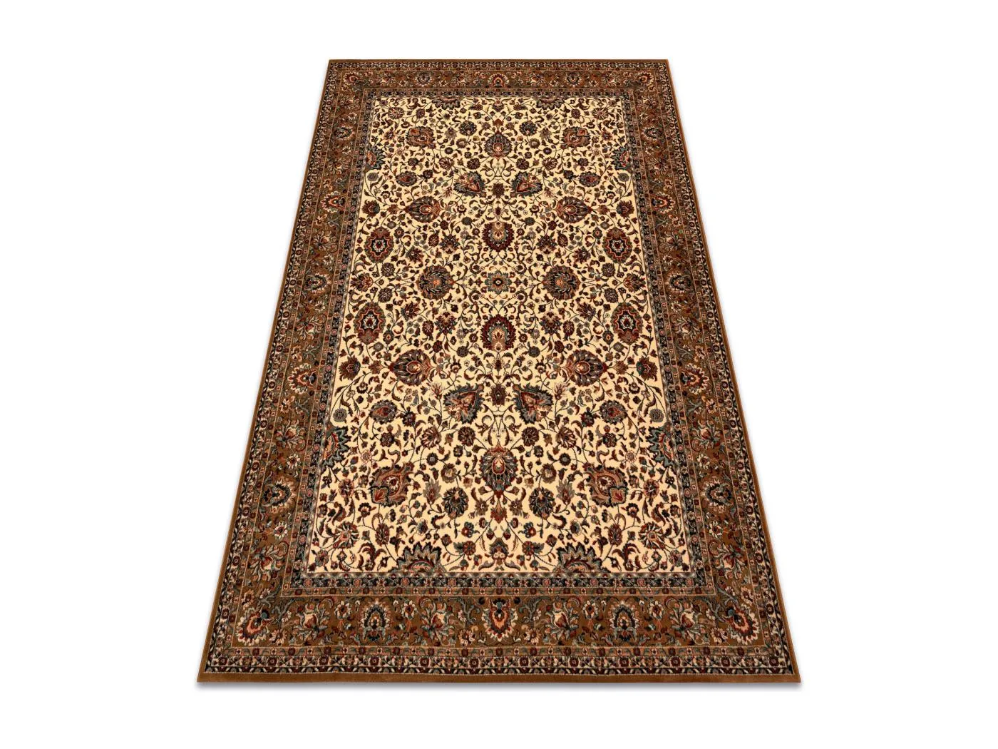 Wollteppich KASHQAI 4362 103 Blumen, Rahmen beige / rotwein 160x240 cm