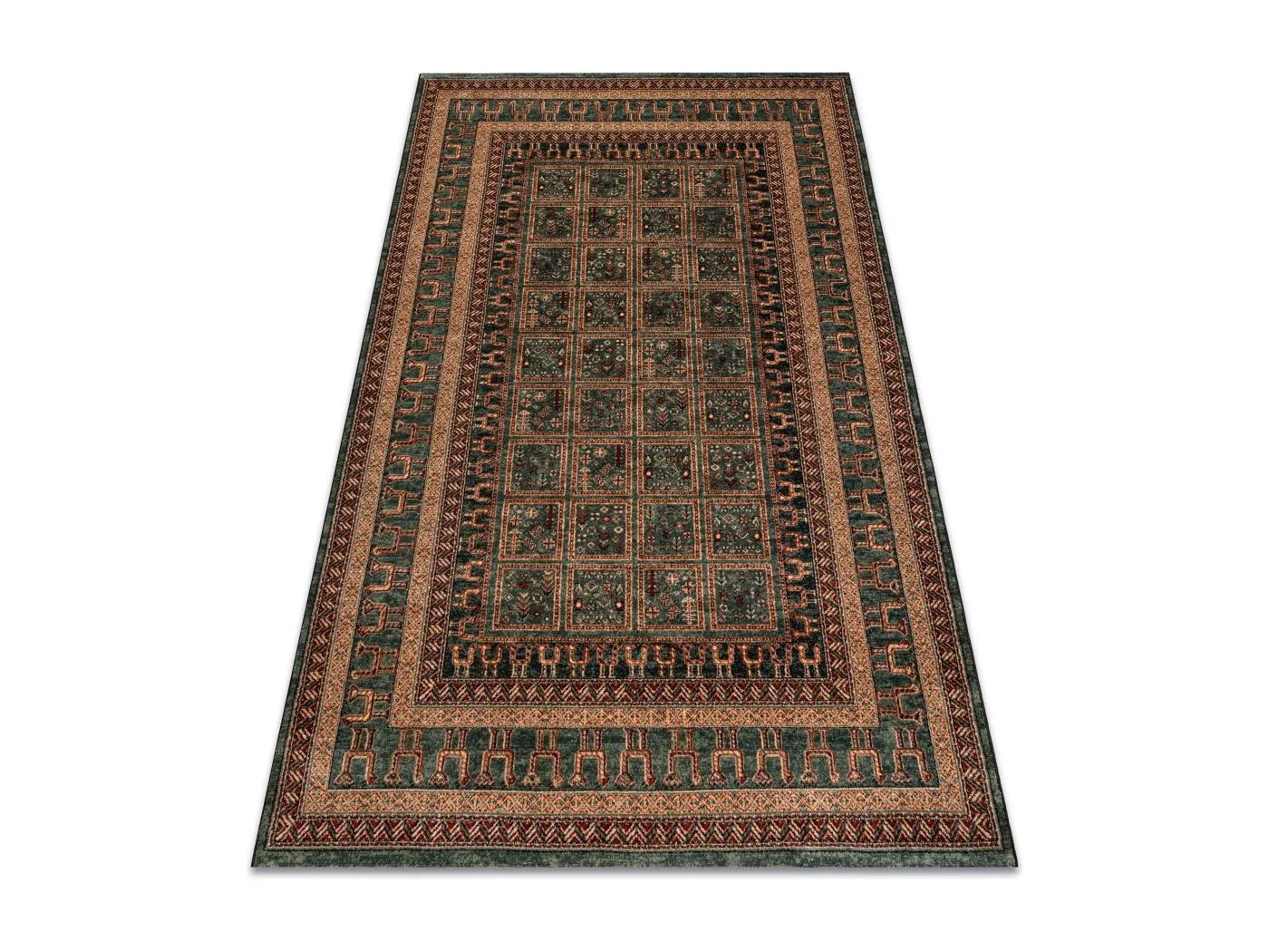 Wollteppich KASHQAI 4349 400 orientalisch, Rahmen grün 200x300 cm