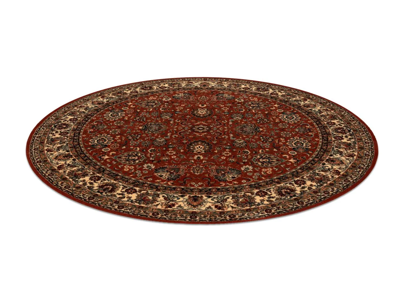 Wollteppich KASHQAI 4362 200 Kreis Ornament rotwein / beige  cercle 200 cm