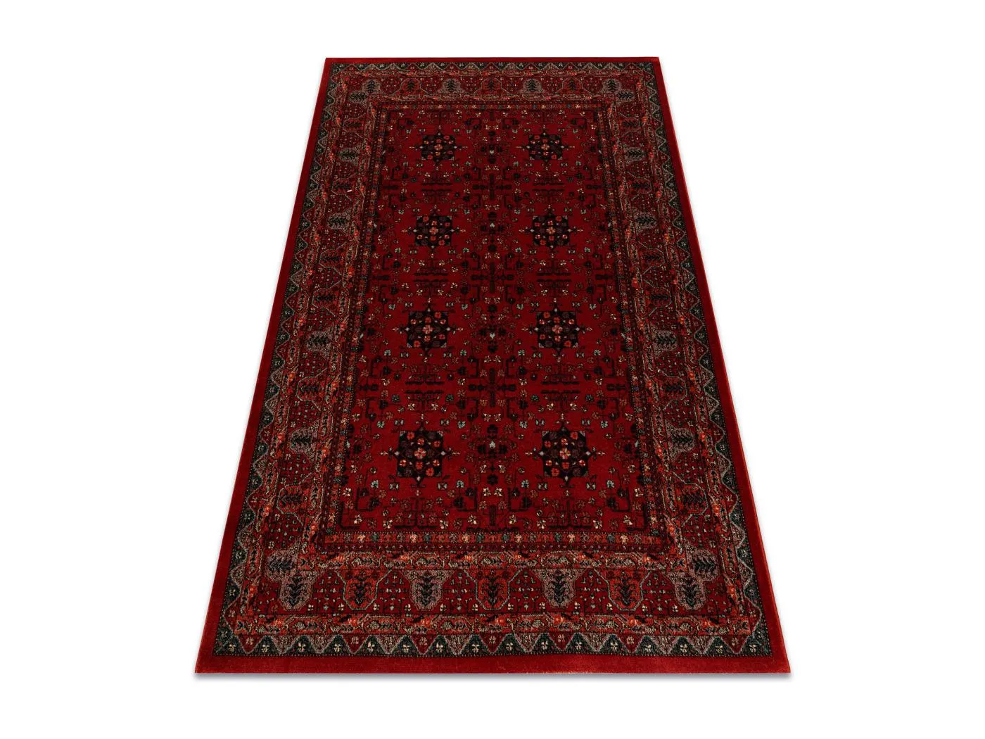 Wollteppich KASHQAI 4302 300 Blumen, Rahmen rotwein  67x130 cm