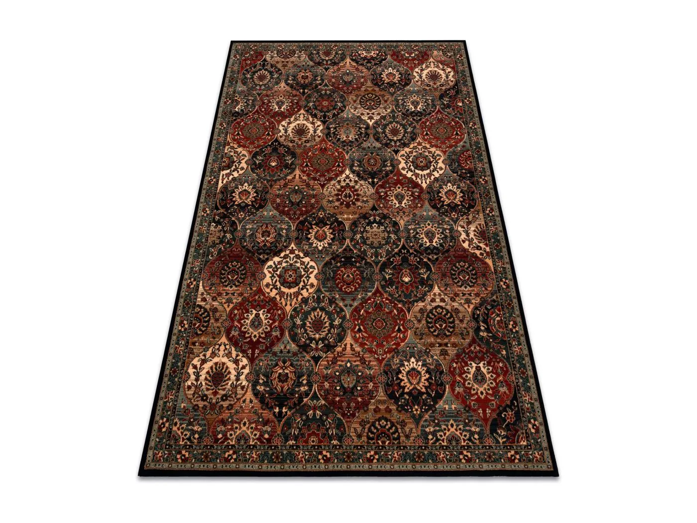 Wollteppich KASHQAI 4373 500 orientalisch, Gitter grün / rotwein  160x240 cm