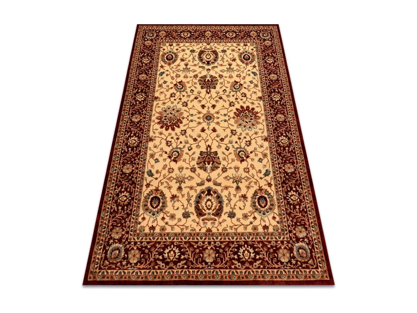 Wollteppich KASHQAI 4303 106 Blumen, Rahmen beige / rotwein 200x300 cm