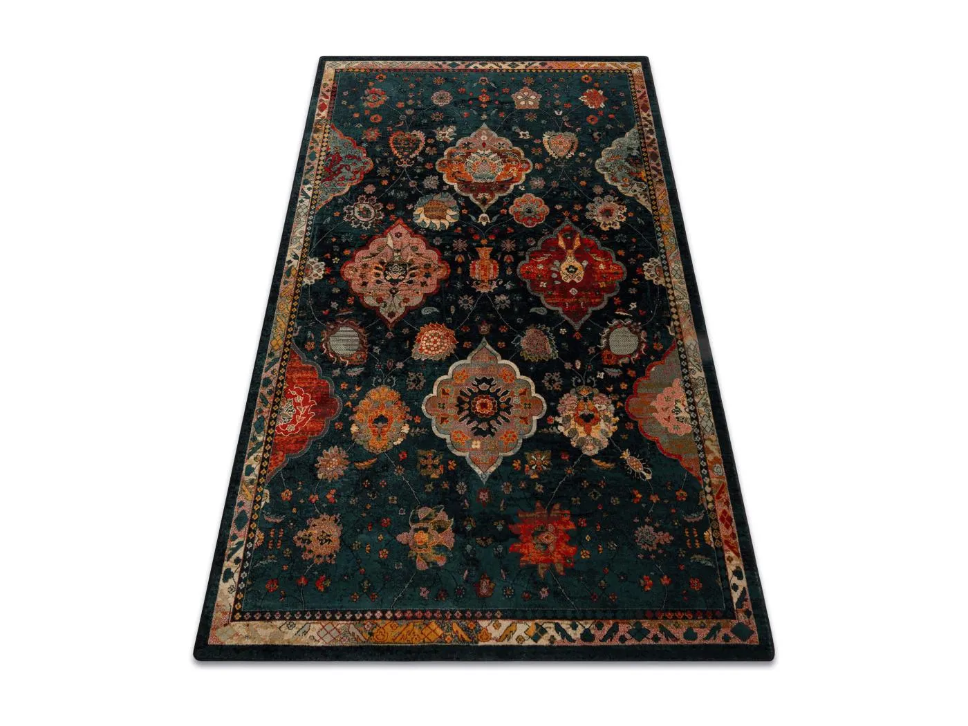 Wollteppich POLONIA Abrash orientalisch, Blumen marineblau 235x350 cm