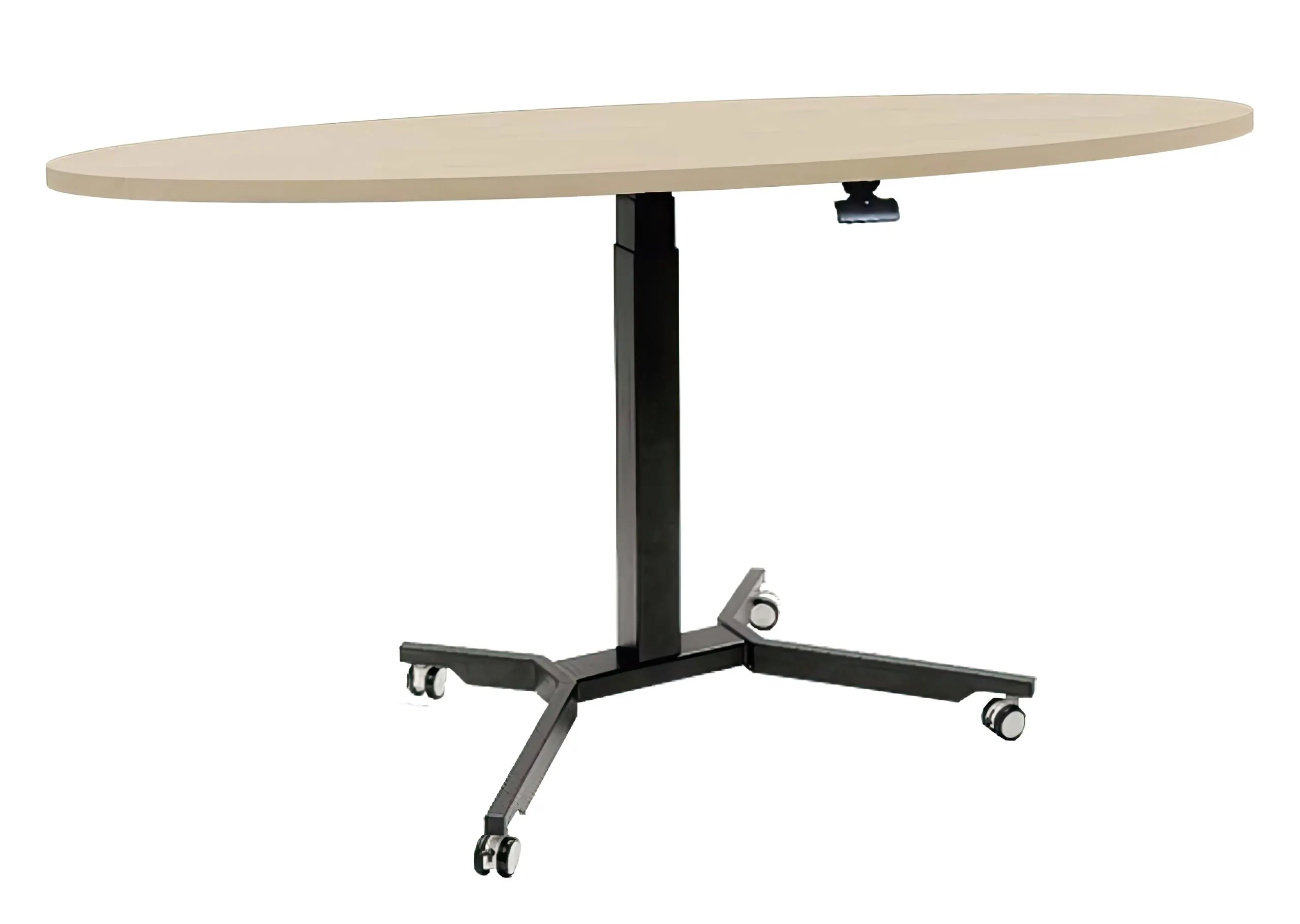 Höhenverstellbarer Lehrertisch oval - melaminbeschichtete Spanplatte